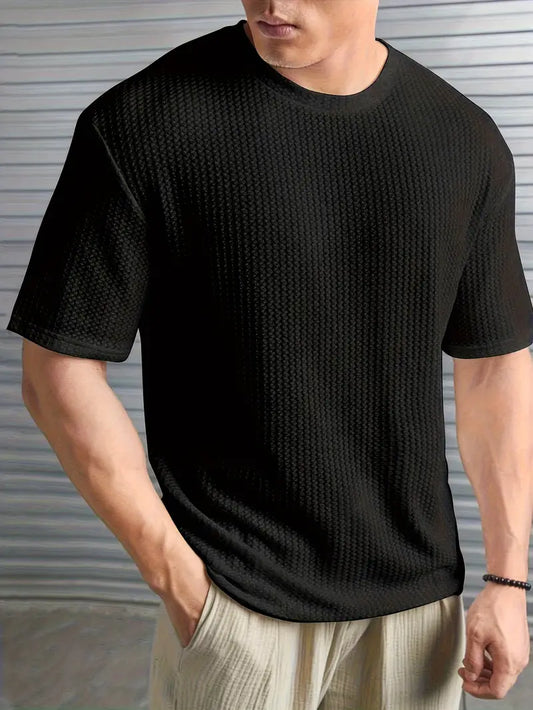 Men's Casual Waffle-Knit Short Sleeve T-Shirt